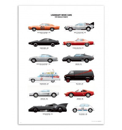 Art-Poster - Legendary Movie Cars - Olivier Bourdereau - 30 x 40 cm
