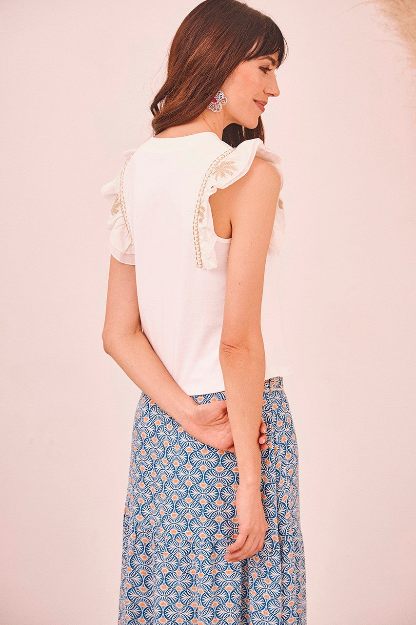 Top -Papillon - Blanc