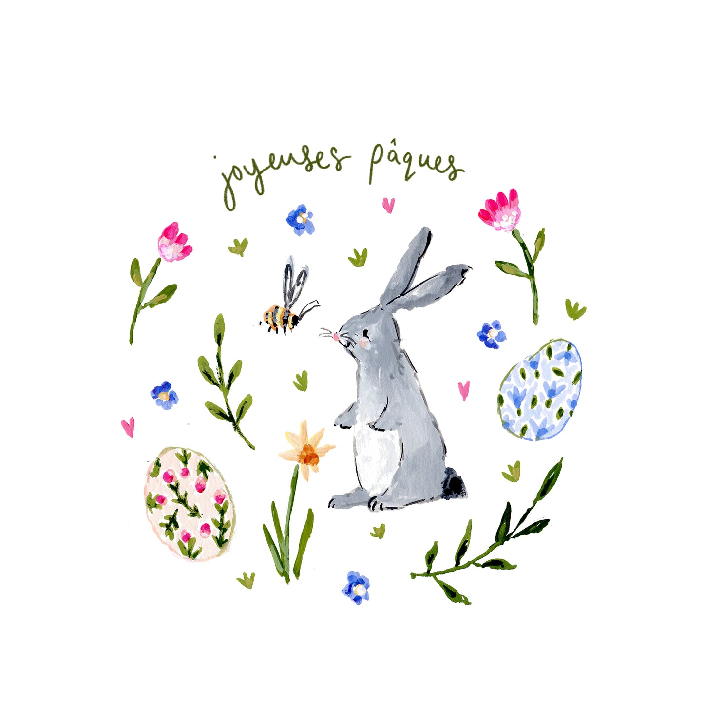 Carte Postale - Joyeuses Pâques Lapin Gris
